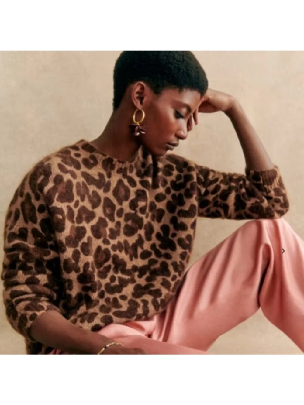 NWOT SEZANE Gianni Kid Mohair Crewneck Sweater in Leopard